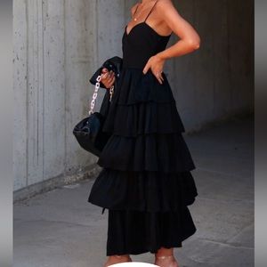 Dhalia Satin Tiered Midi Dress